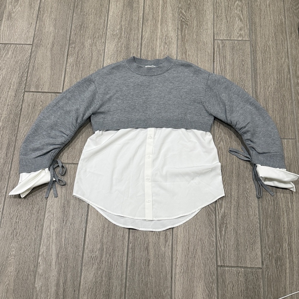 Theo & Spence Women’s Gray and White Layered Sweater Top Size M